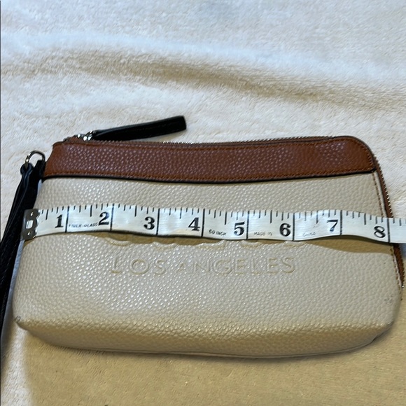 Guess Cream and Brown Clutch Wristlet with Embossed Logo - Picture 6 of 8